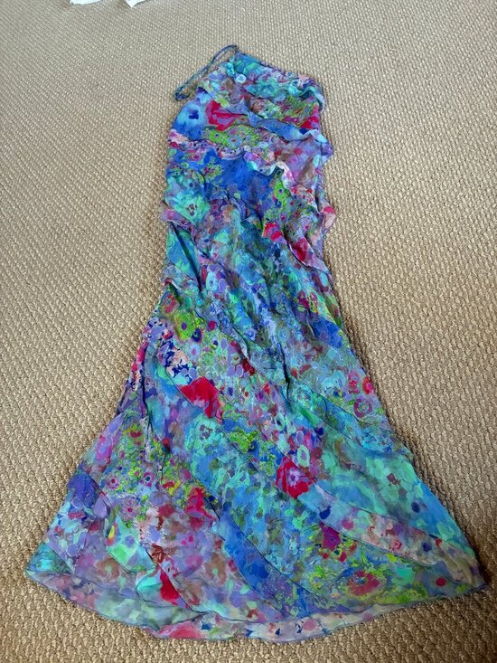 Zara Dresses & Skirts - Zara M Bloggers Favorite Watercolor Ruffle Halter Maxi Dress Blue Floral